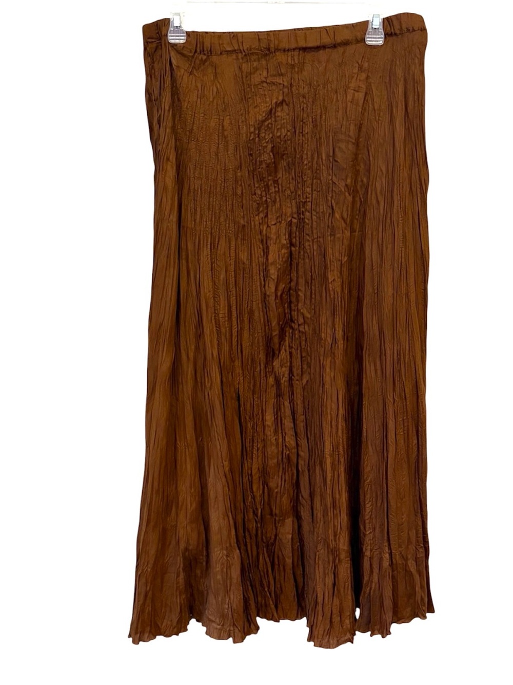 100% silk vintage Brown Crinkled Maxi Skirt - Picture 2 of 6